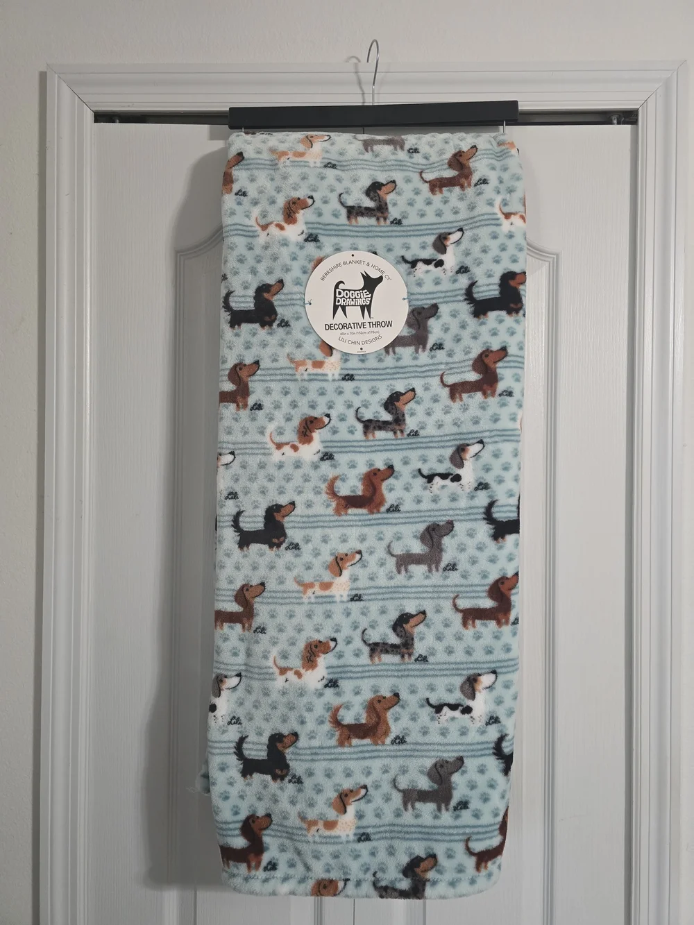 Berkshire/Lili Chin Aqua Multi- Dachshund Pattern Plush Throw